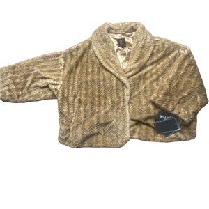 Adrienne Landau Womens Faux Fur Short Coat W/ Hook & Eye Closures-Tan-Sz 1X-NWT